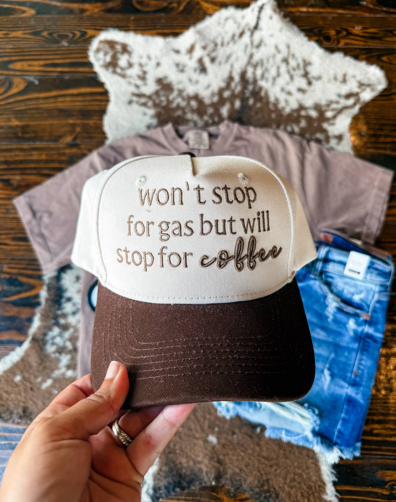 WON'T STOP FOR GAS WILL FOR COFFEE TRUCKER HAT
