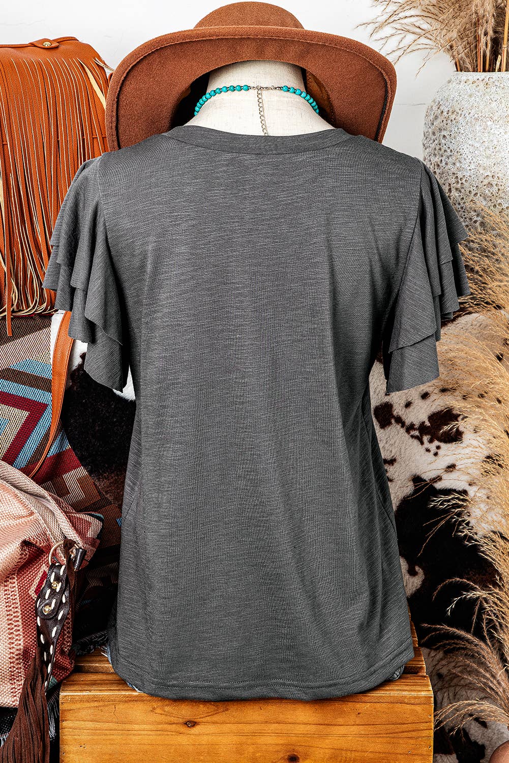 WESTERN LAYERED RUFFLE SLEEVE TOP