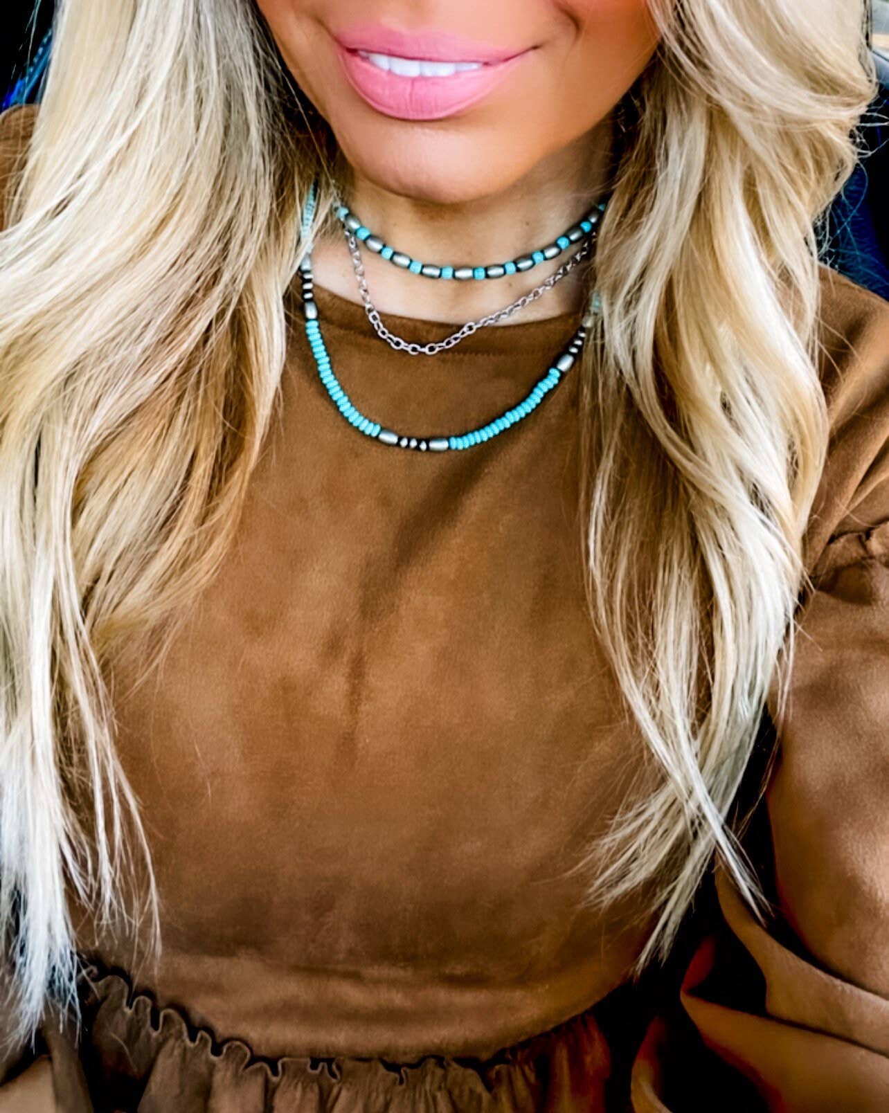 NAVAJO STYLE PEARL AND STONE LAYERED NECKLACE