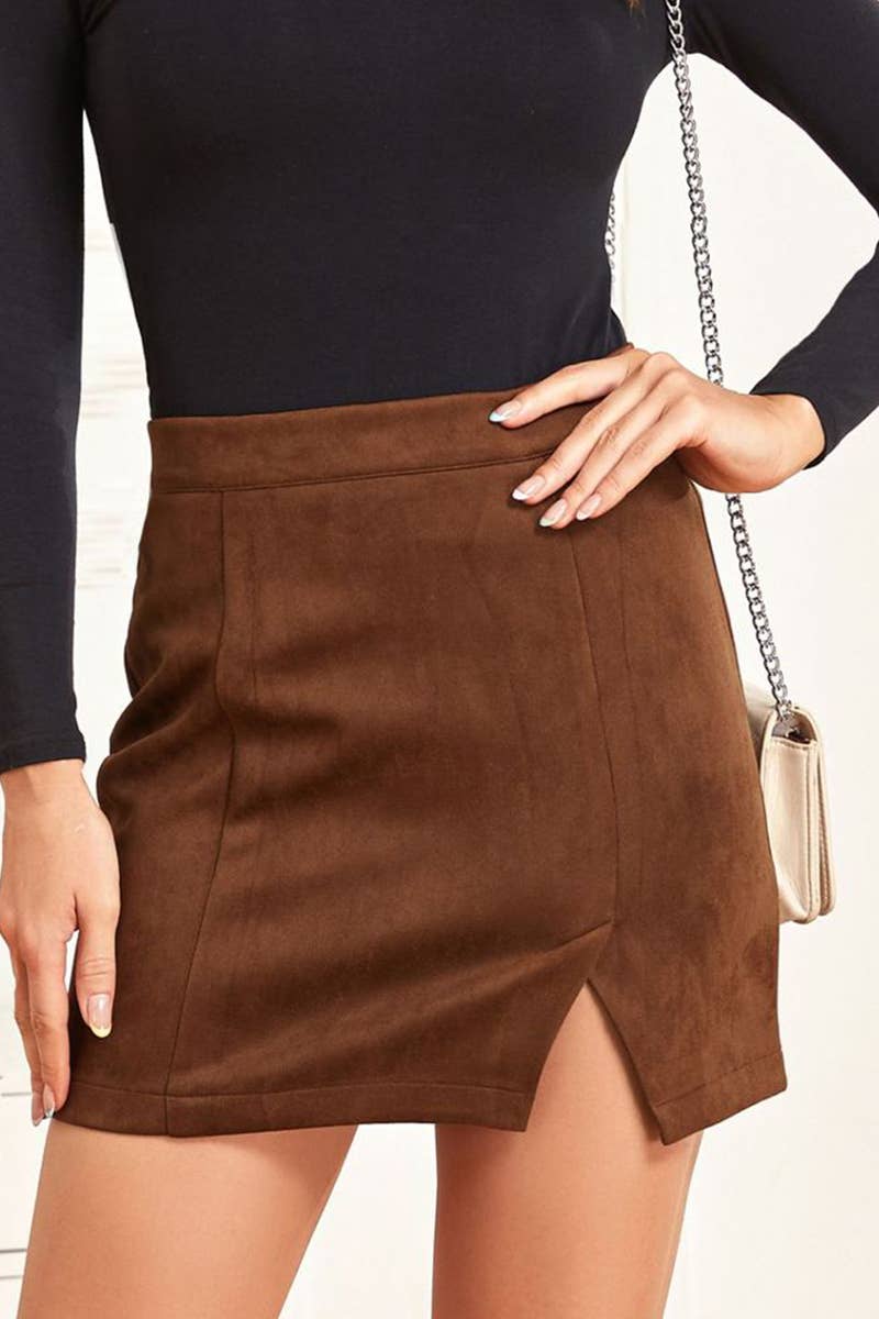 HIGH WAIST FAUX SUEDE MINI SKIRT