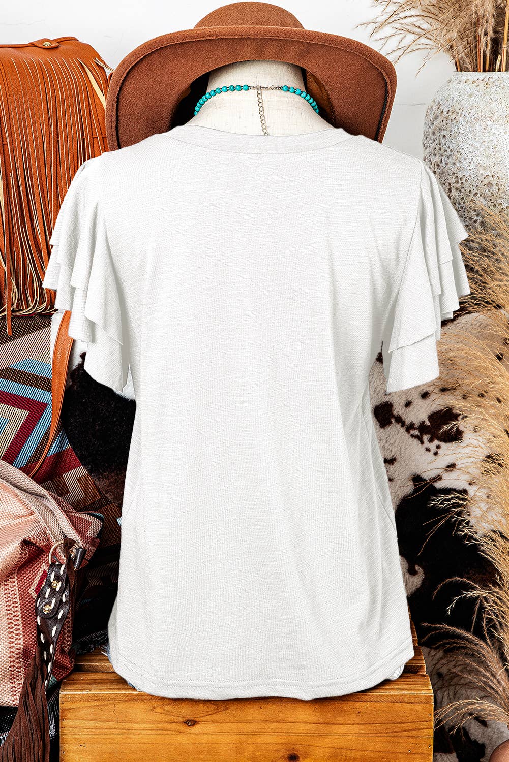 WESTERN LAYERED RUFFLE SLEEVE TOP