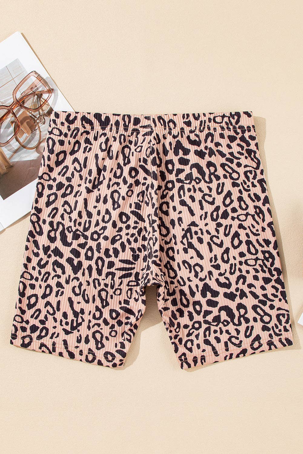 LEOPARD RIBBED KNIT BIKER SHORTS