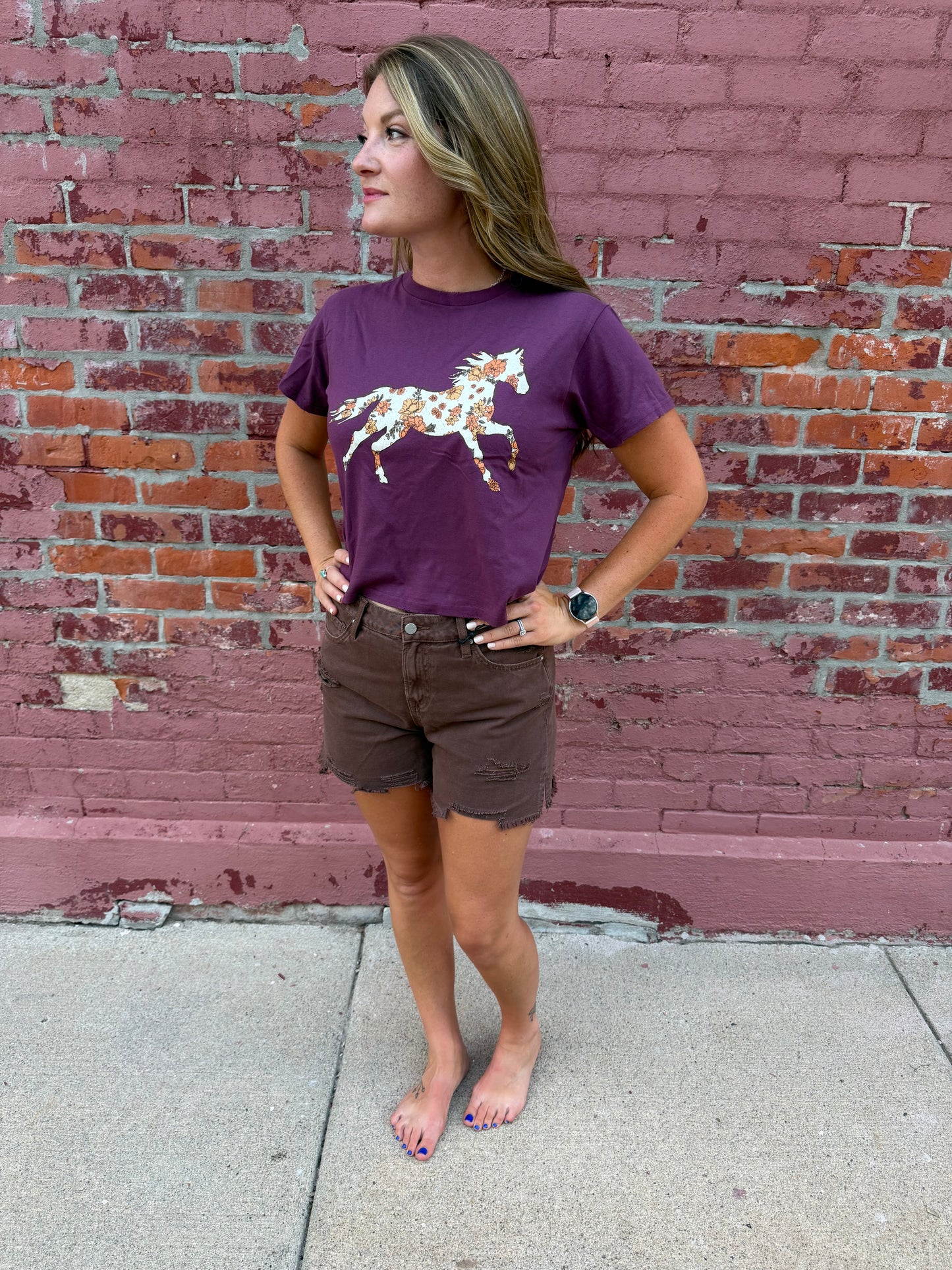 WESTERN FLORAL HORSE CROPPED TEE