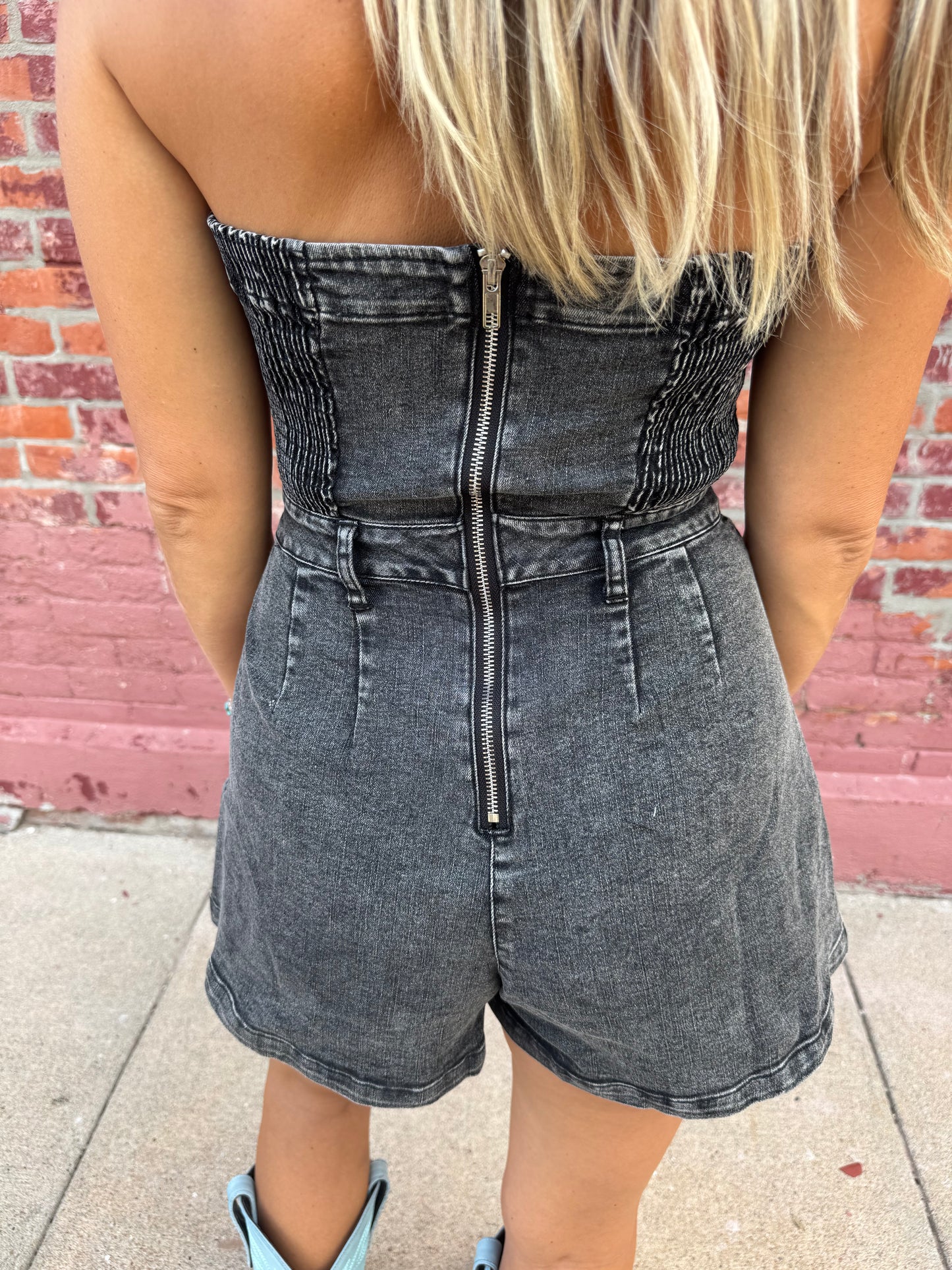MIDNIGHT OUTLAW DENIM ROMPER