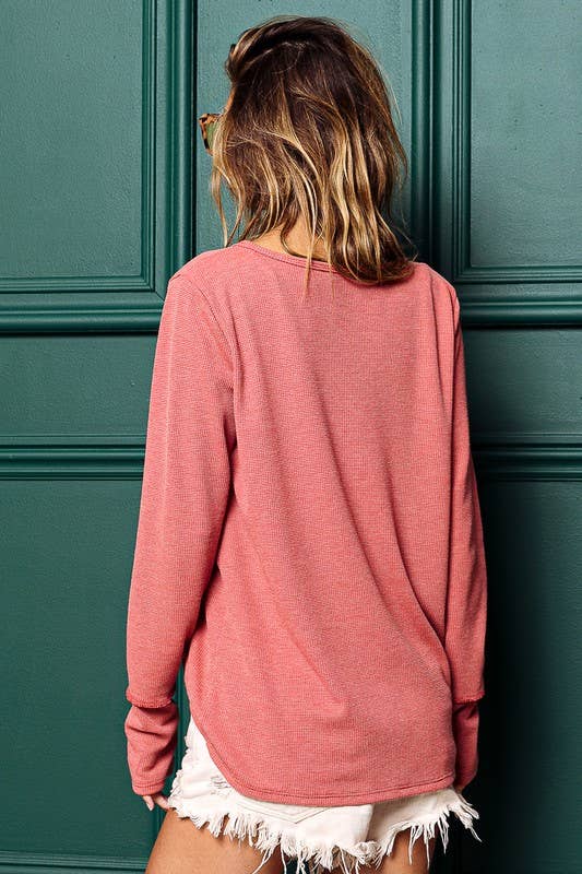SOLID WAFFLE LONG SLEEVE TOP