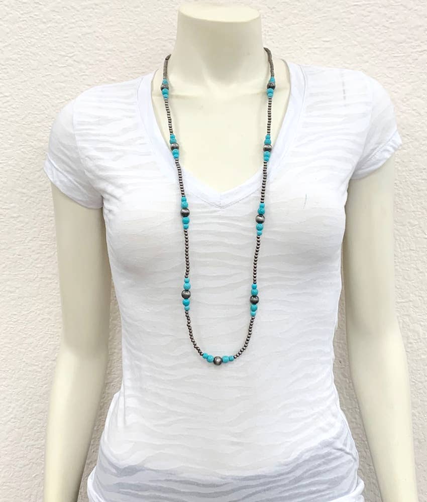 36" NAVAJO INSPIRED BEAD AND TURQUOISE NECKLACE