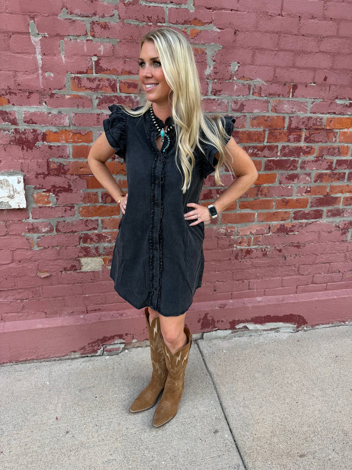 JAYLYNN BUTTON DOWN RUFFLE MINI DRESS