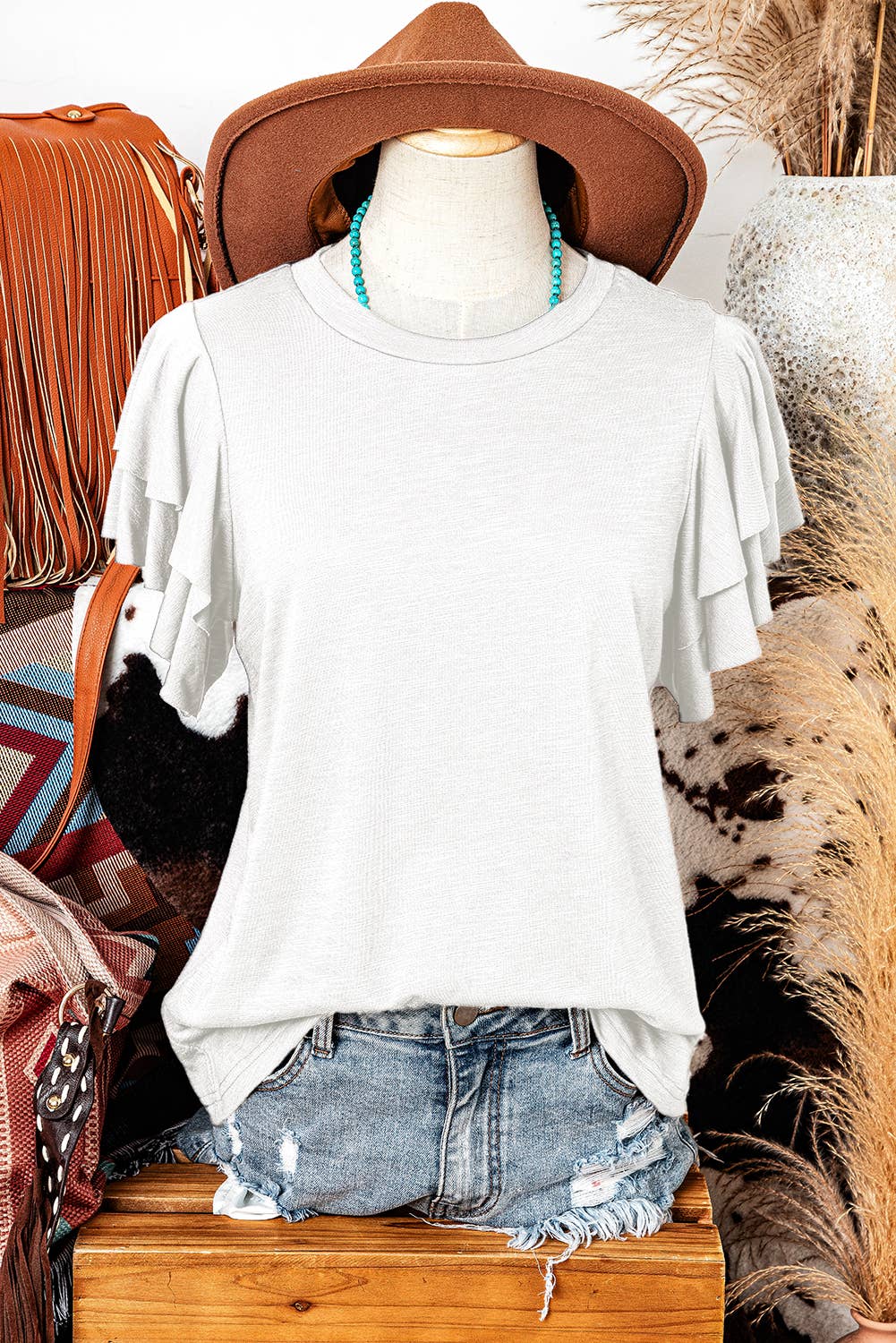 WESTERN LAYERED RUFFLE SLEEVE TOP