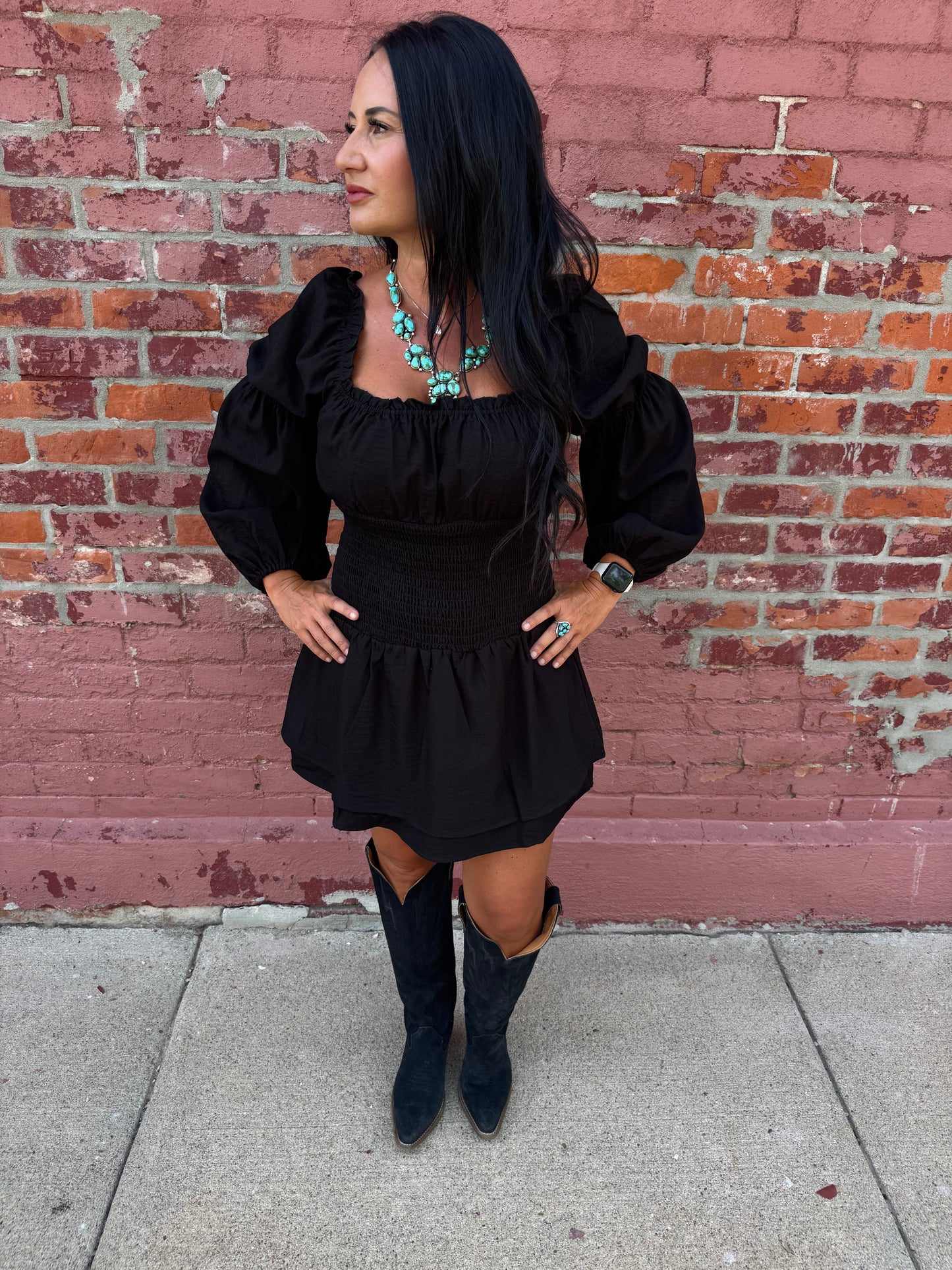 WESTLYNN SQUARE NECK LONG SLEEVE DRESS