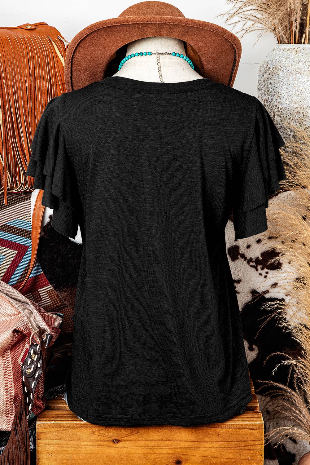 WESTERN LAYERED RUFFLE SLEEVE TOP