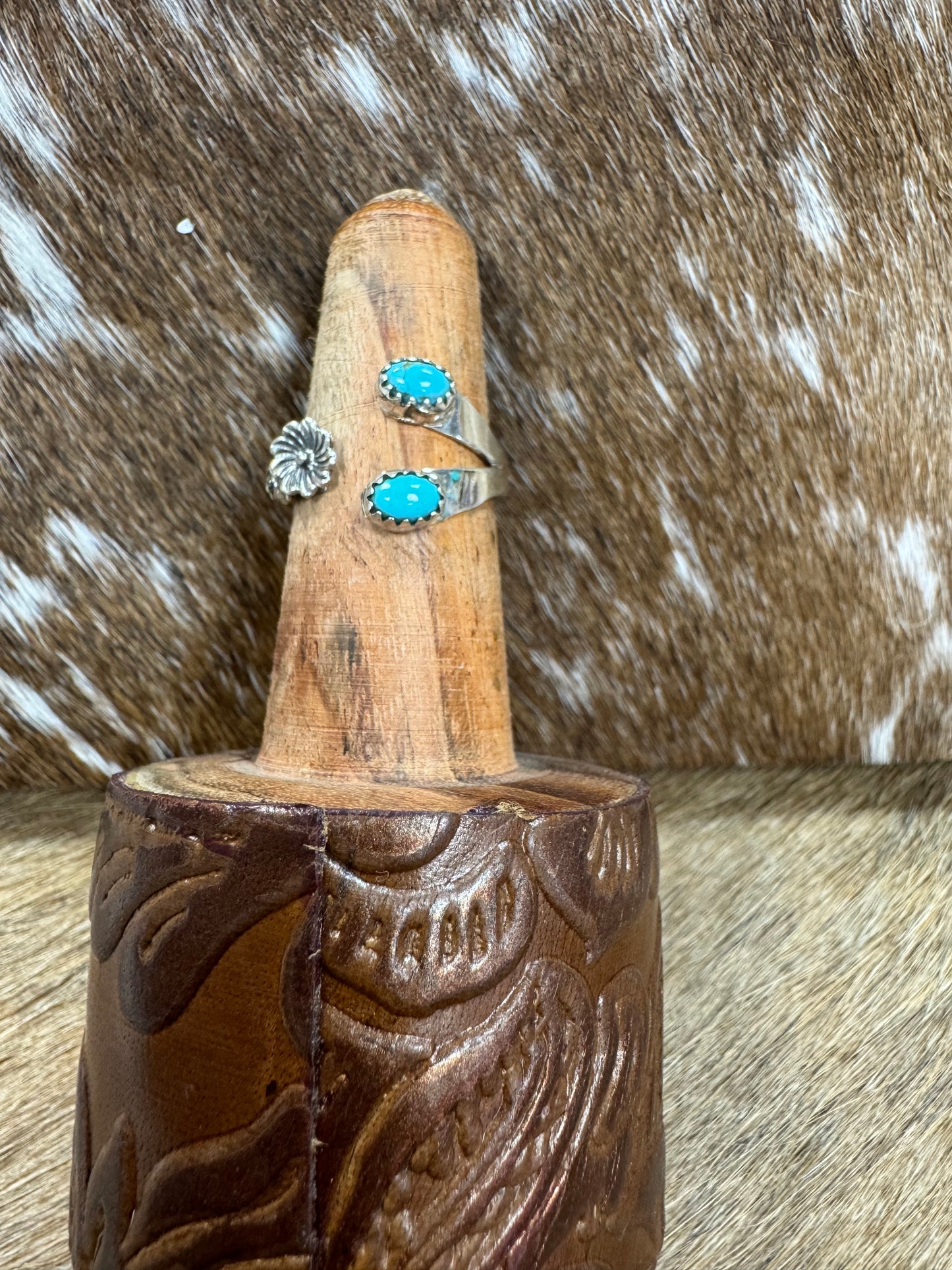 2 STONE TURQUOISE ADJUSTABLE RING