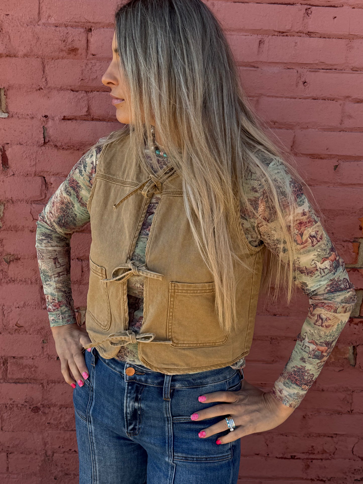 DENIM TIE FRONT VEST