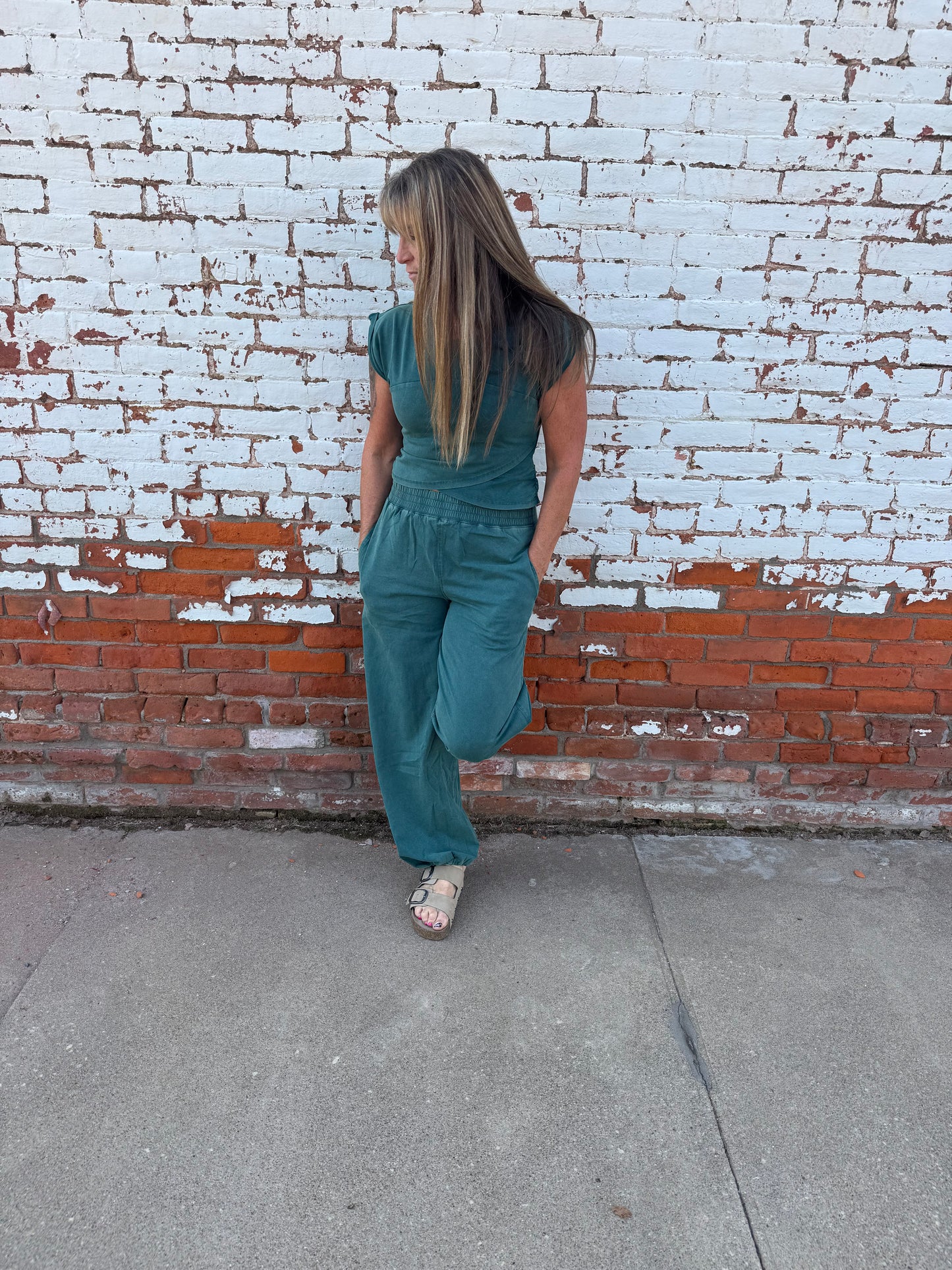 MINERAL WASHED SHORT SLEEVE WRAP TOP