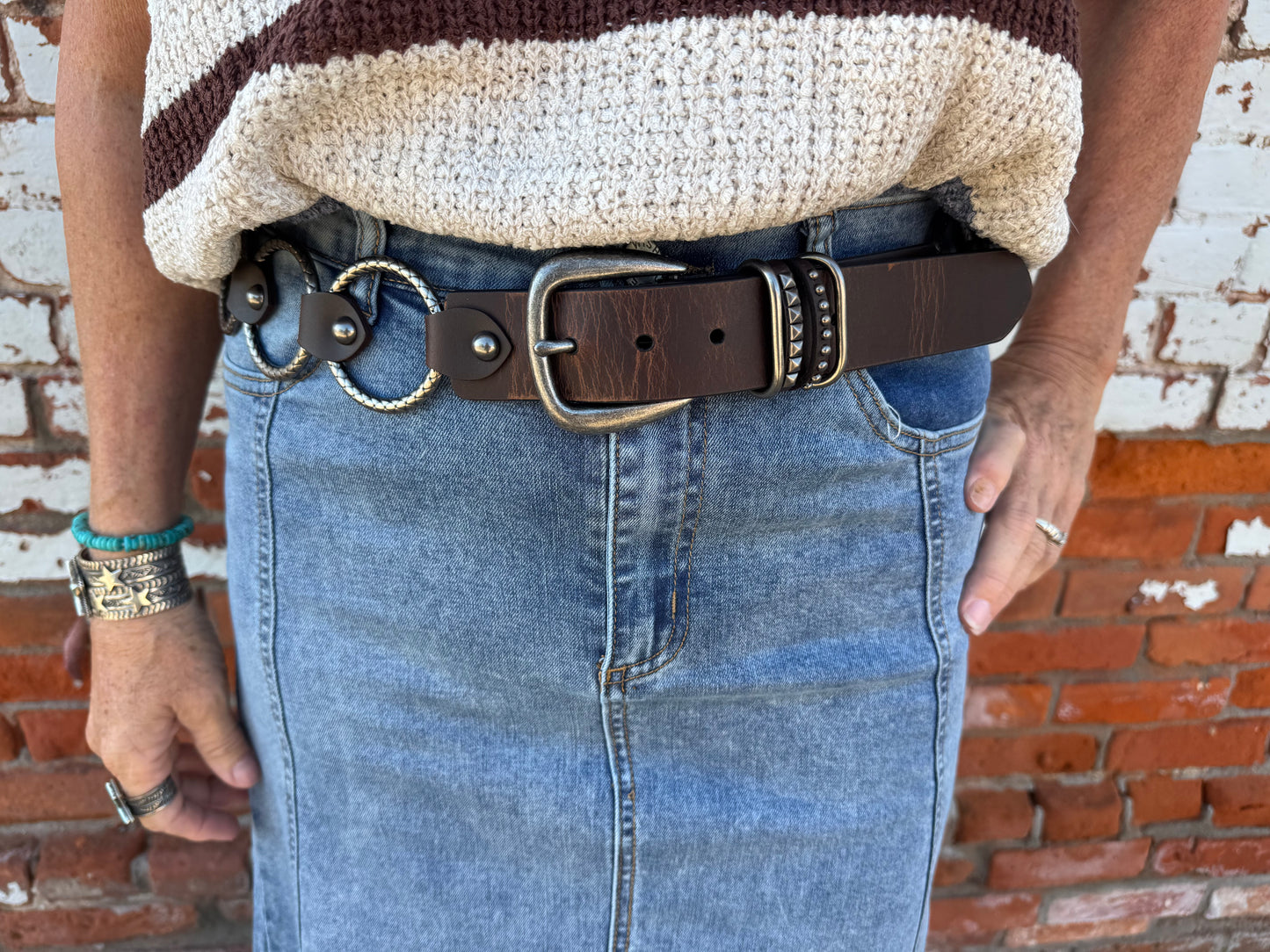 ROPER LEATHER BELT WITH RINGS