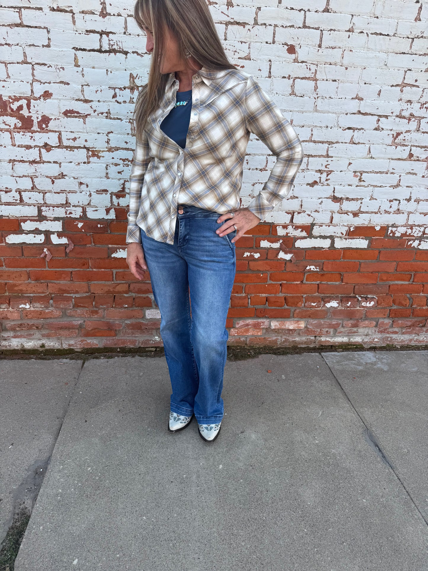 YANA PLAID BUTTON UP TOP