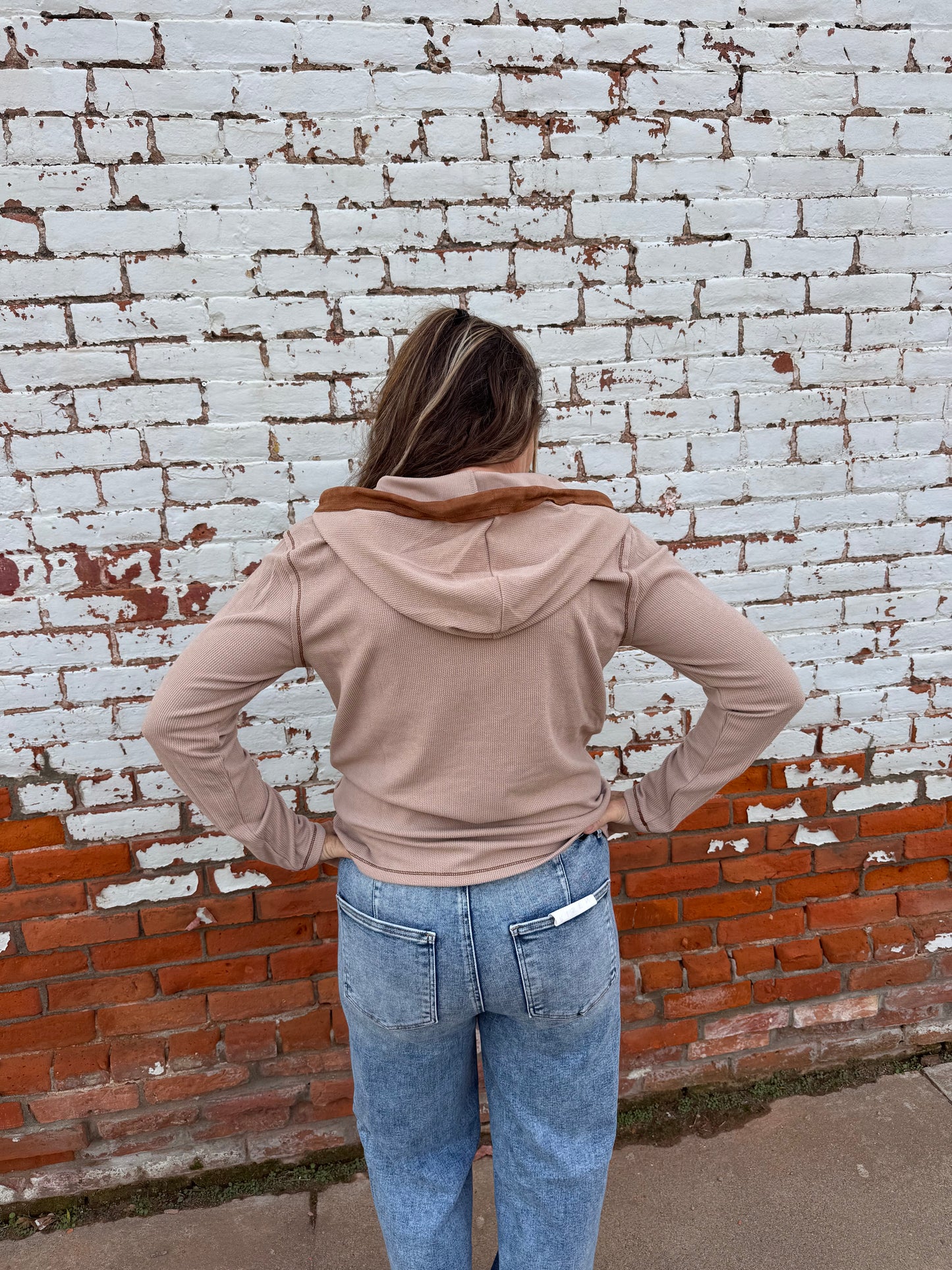 SUEDE CONTRAST HOODIE TOP