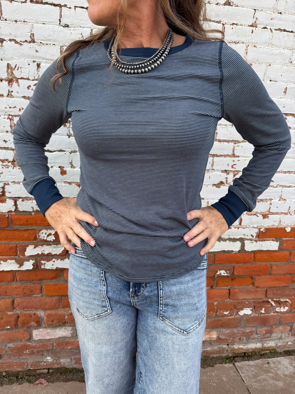 STACY CREW NECK LONG SLEEVE STRIPED TEE