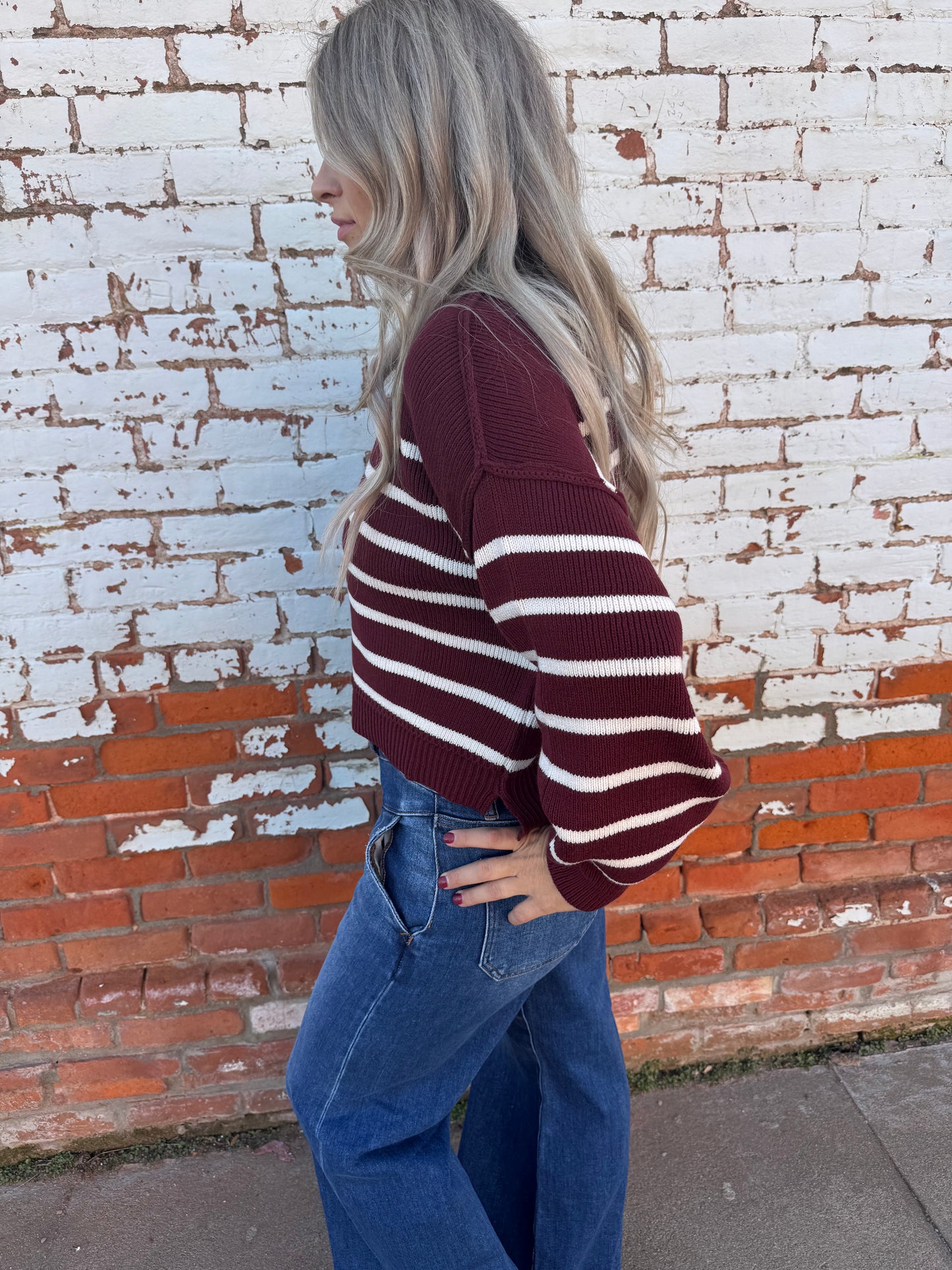 STRIPE MOCK NECK SWEATER