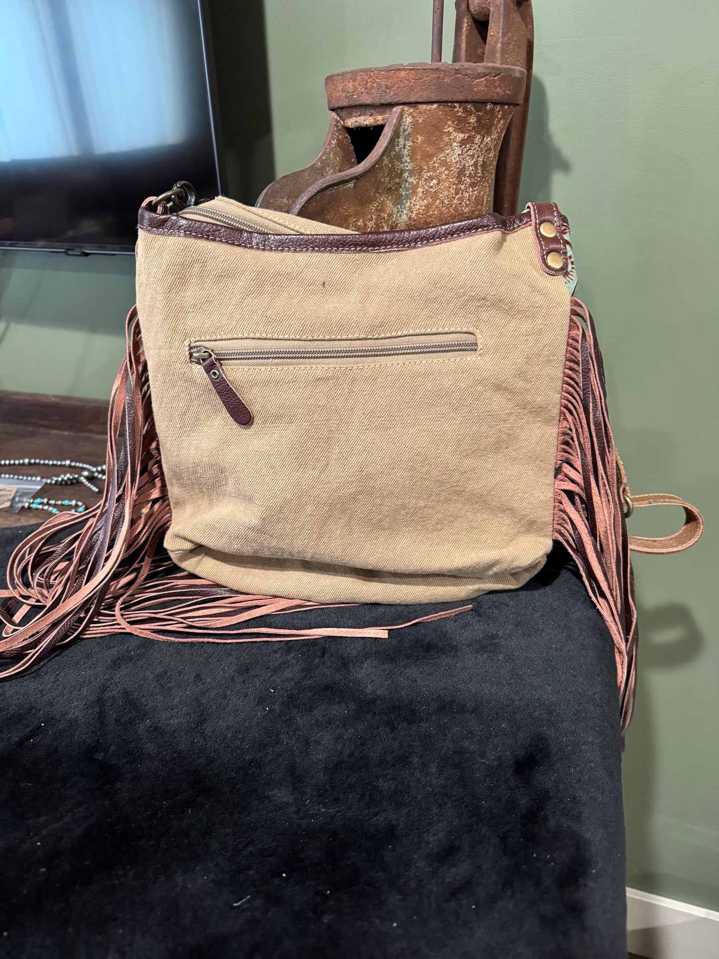MYRA MISTY BROWN CROSSBODY FRINGE BAG