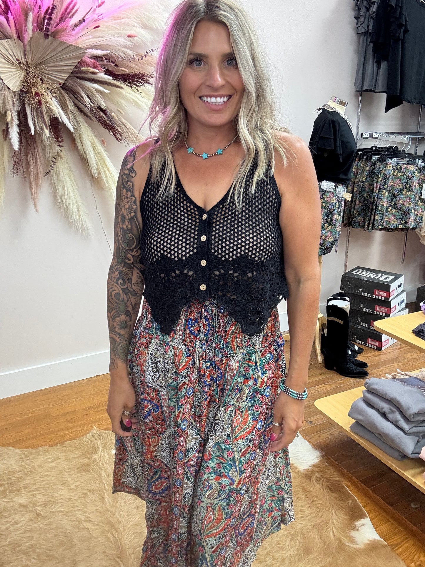 CARRIE CROCHET KNIT BOHO VEST