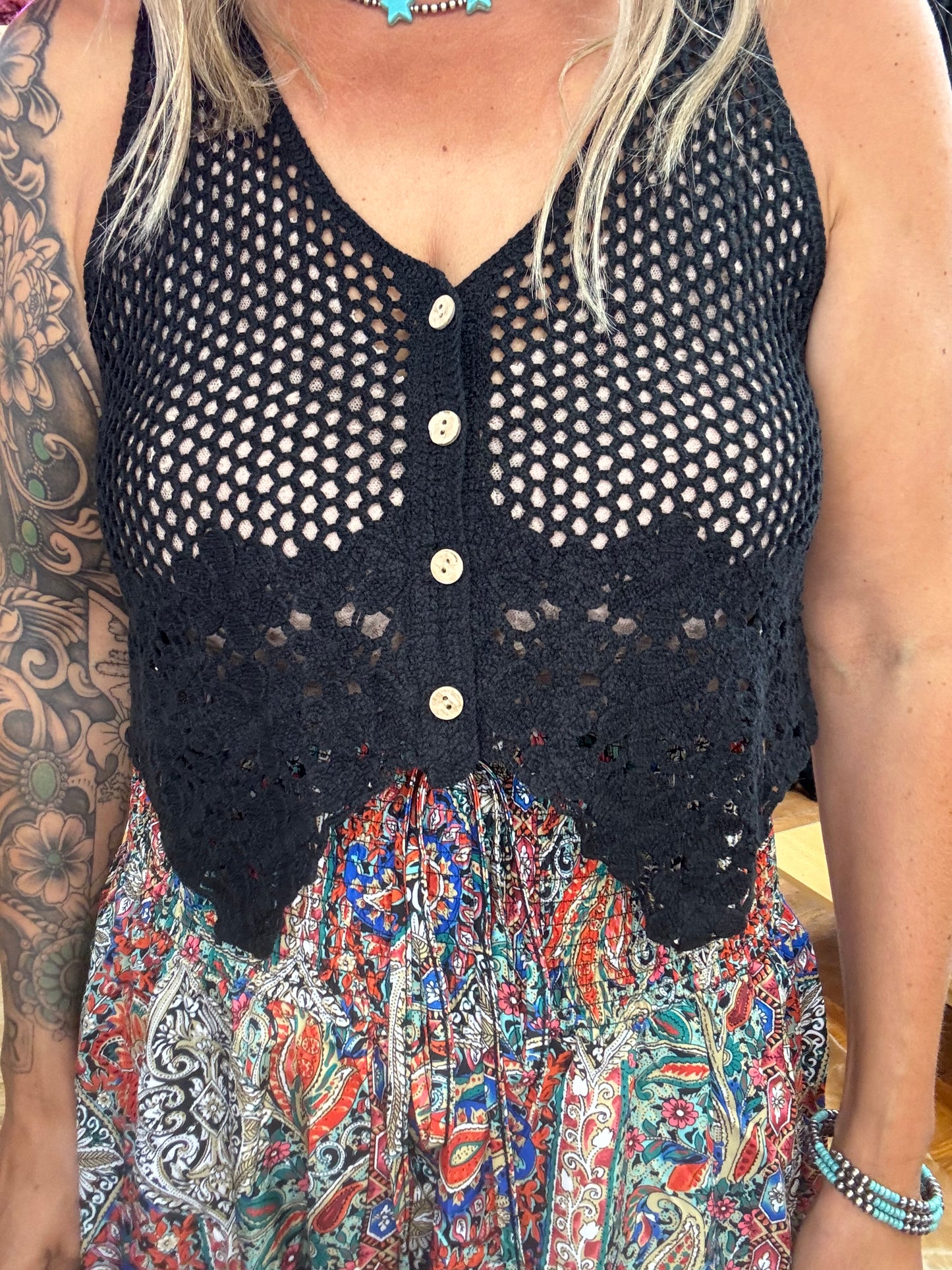 CARRIE CROCHET KNIT BOHO VEST