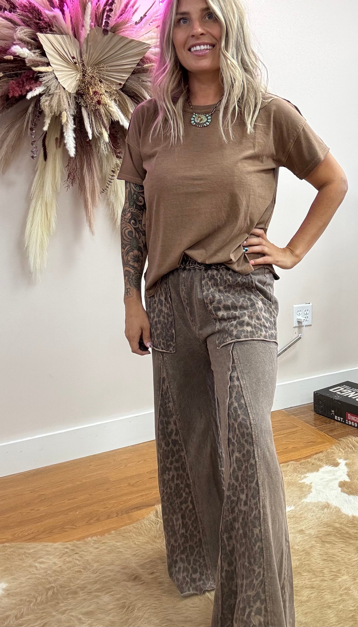 LOLA LEOPARD PRINT FLARE PANTS