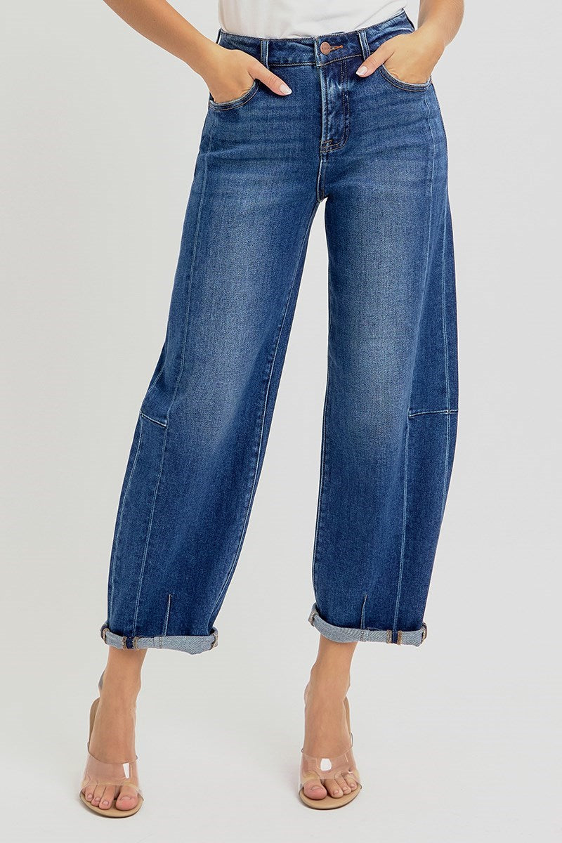 DARK-HIGHRISE BARREL JEAN