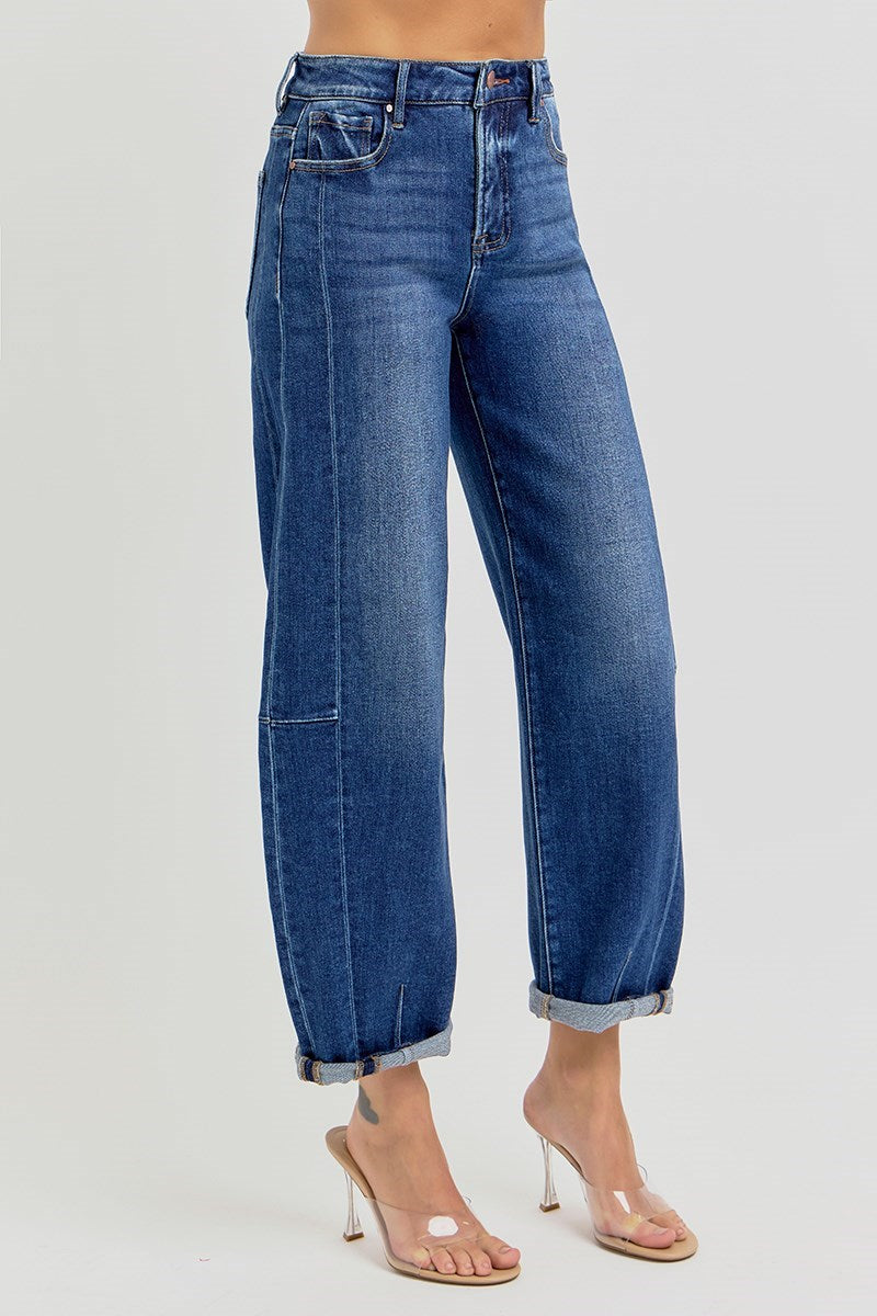 DARK-HIGHRISE BARREL JEAN
