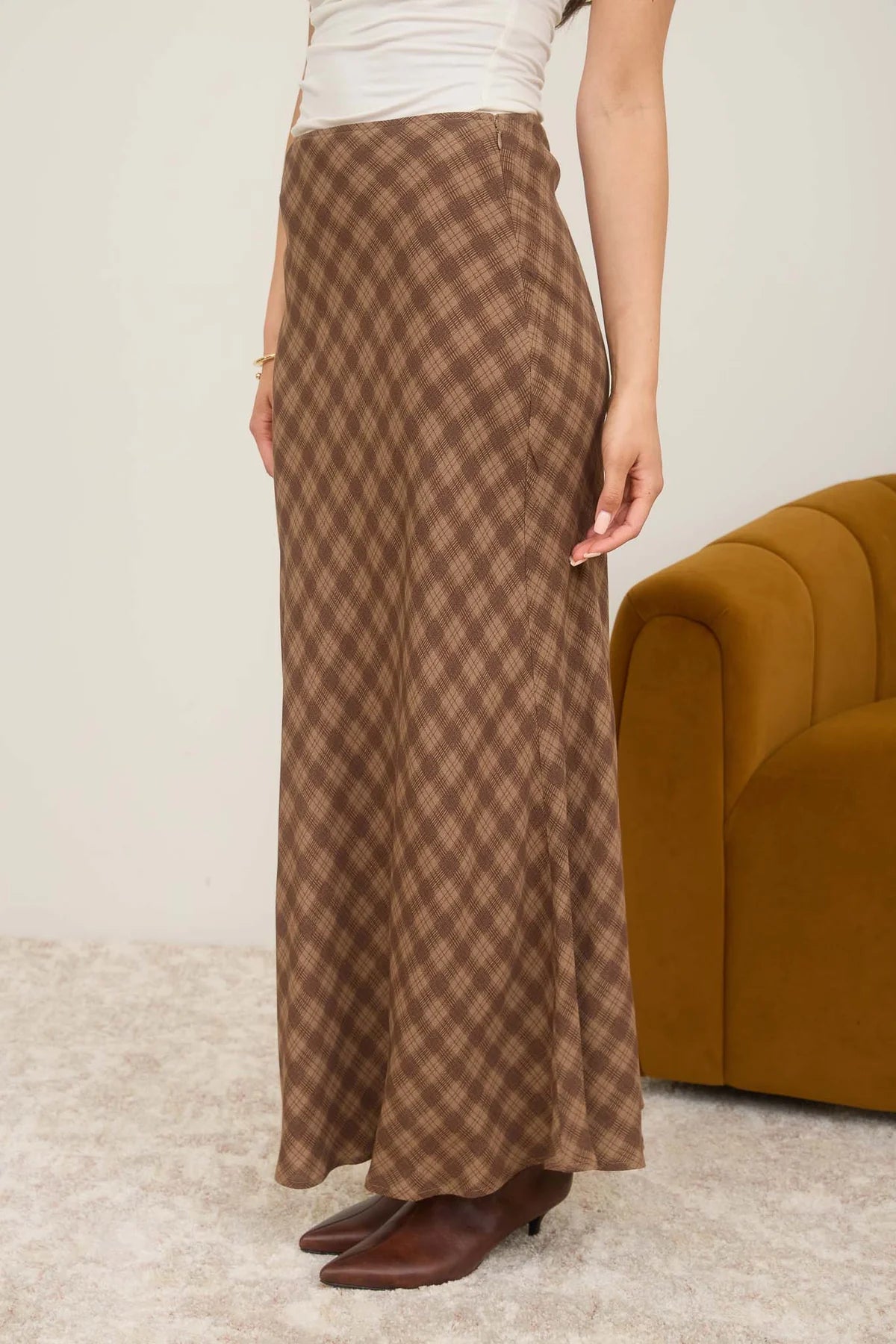 RIVER PLAID HIGH WAIST MIDI SKIRT