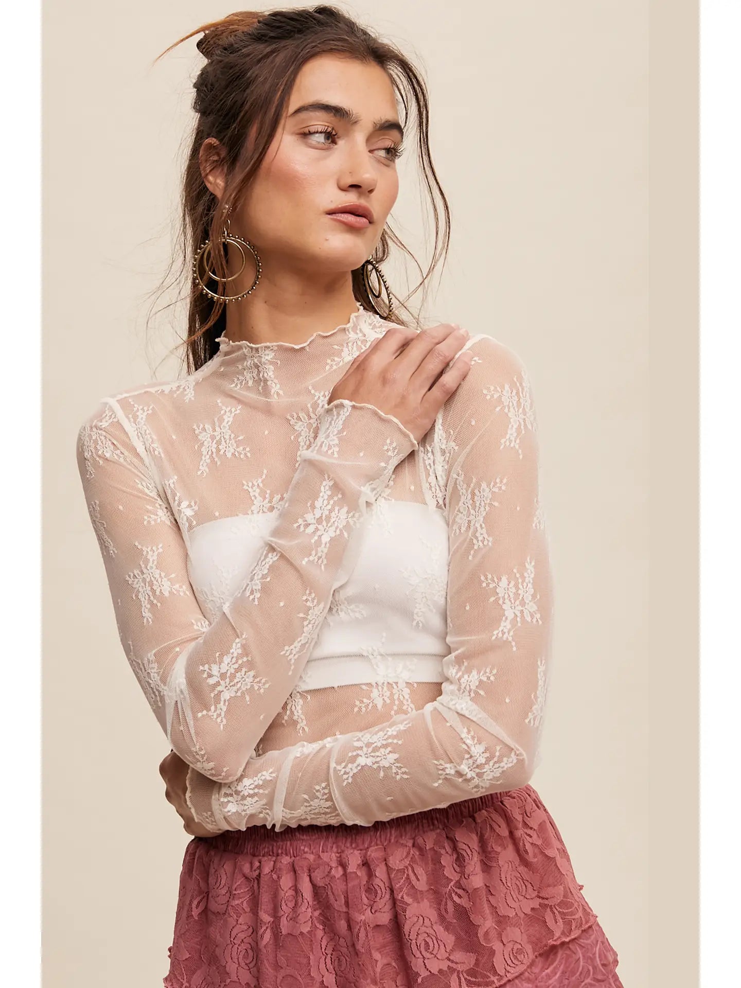 SHEER LACE LONG SLEEVE MESH