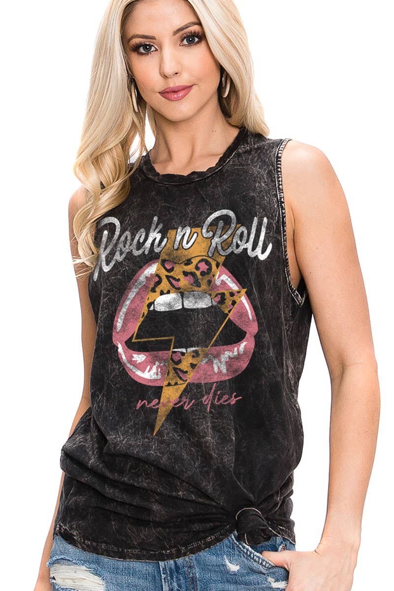 ROCK AND ROLL NEVER DIES GRAPHIC TANK TOP