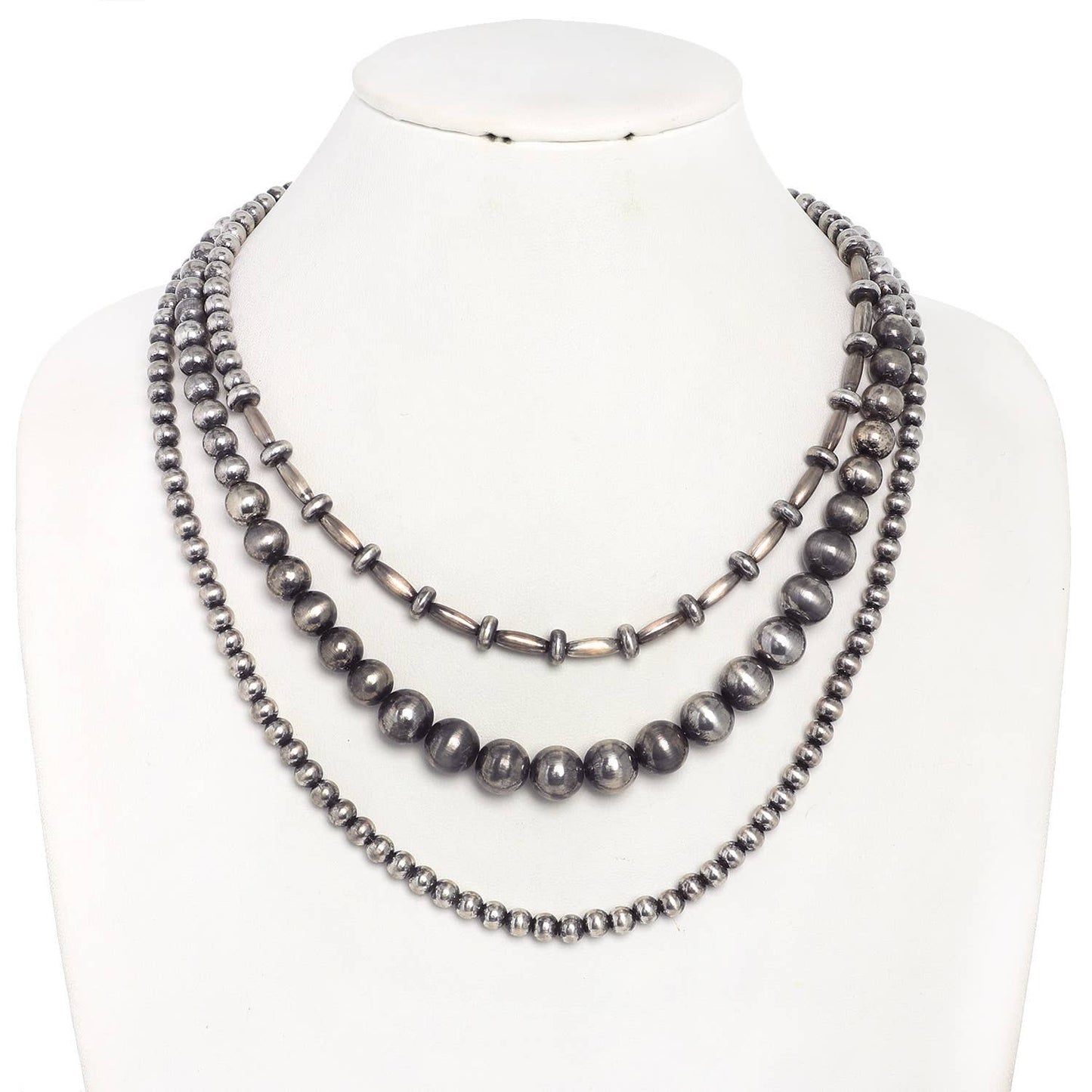 WESTERN NAVAJO STYLE MULTI STRAND PEARL NECKLACE