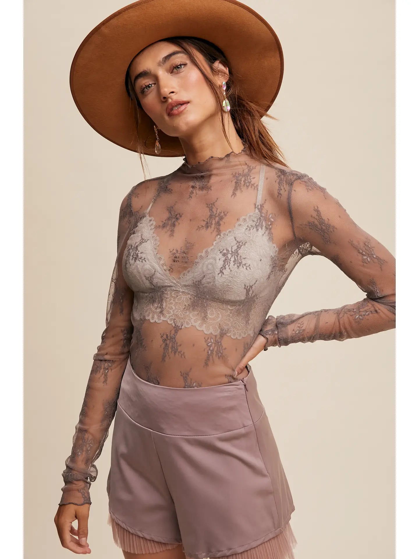 SHEER LACE LONG SLEEVE MESH