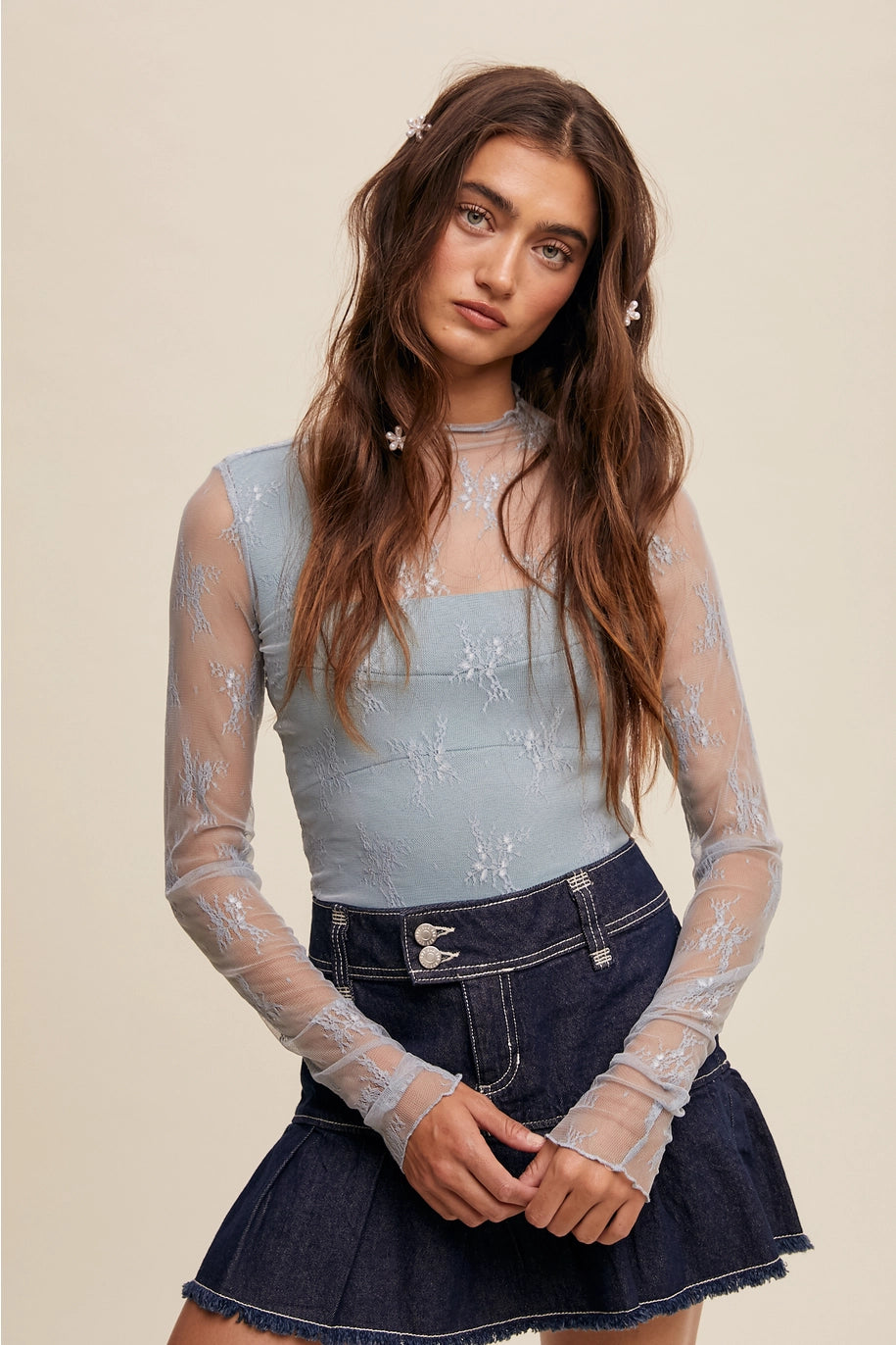 SHEER LACE LONG SLEEVE MESH