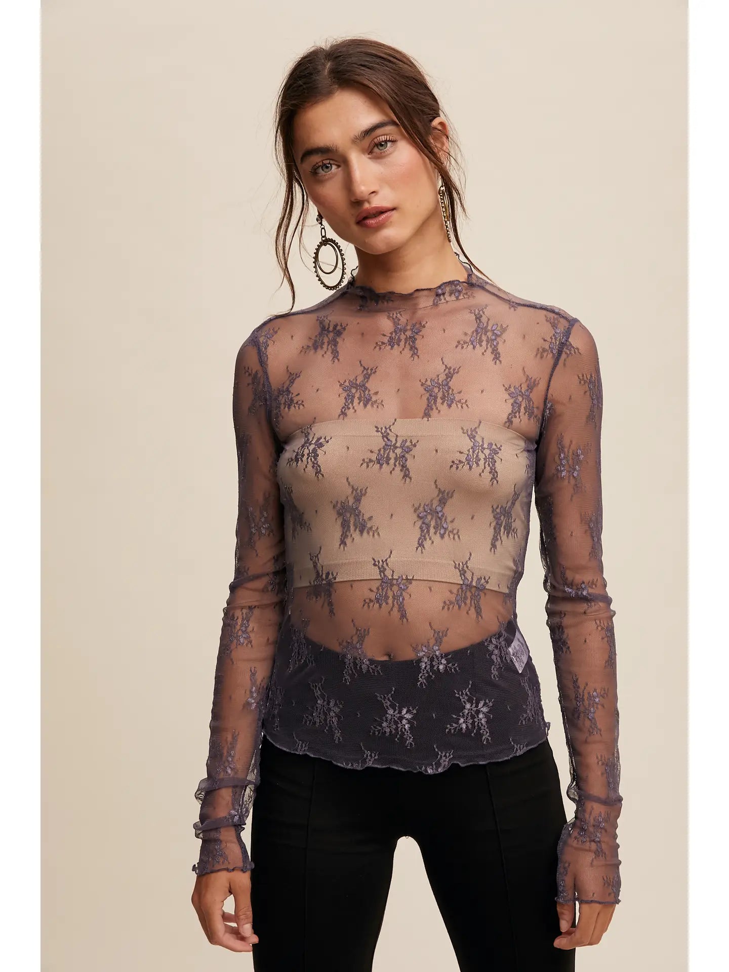 SHEER LACE LONG SLEEVE MESH
