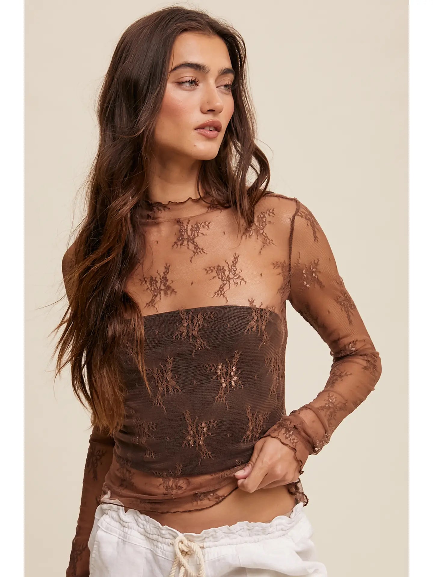 SHEER LACE LONG SLEEVE MESH