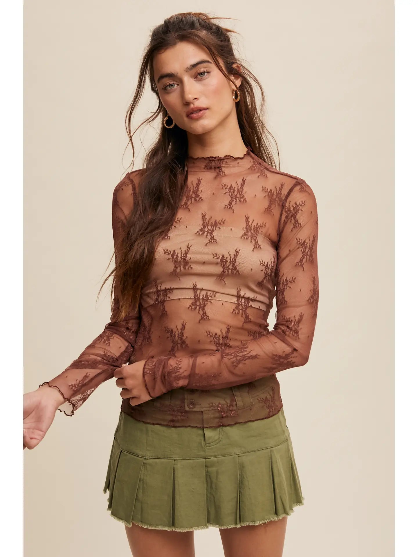 SHEER LACE LONG SLEEVE MESH