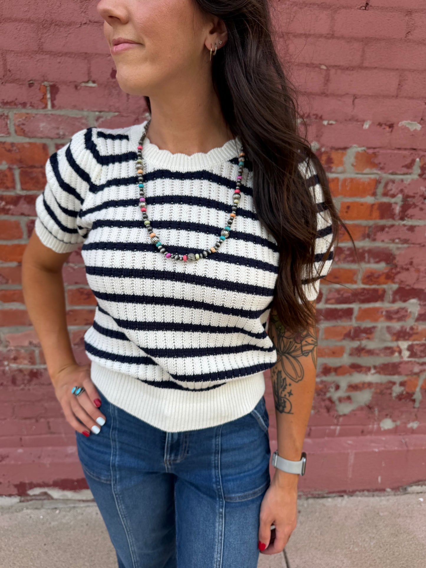 STRIPED PUFF SLEEVE TOP