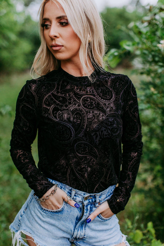SADDLE UP LONG SLEEVE MESH TOP