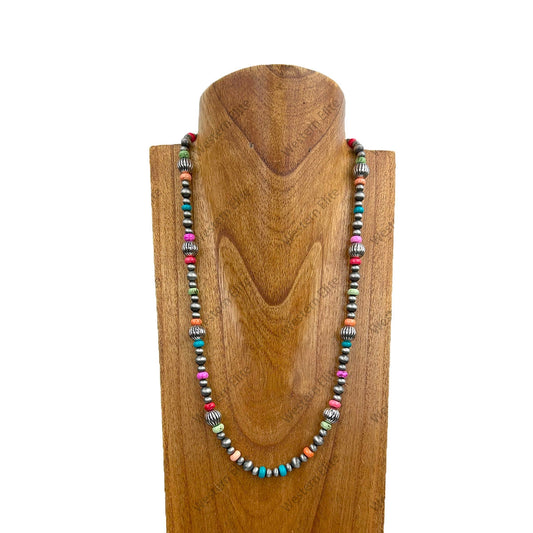 24" PEARL MULTI STONE BEAD NECKLACE
