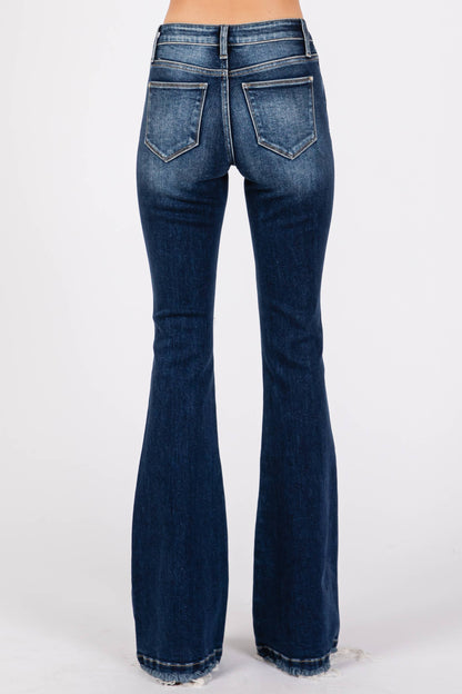 MONTANA- MID RISE DISTRESSED STRETCH FLARE JEANS