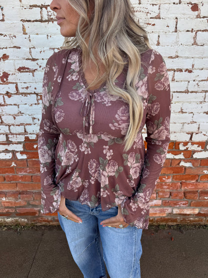 FLORAL MESH HANDKERCHIEF BLOUSE