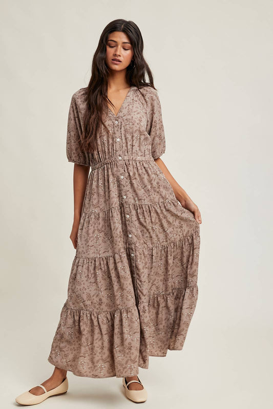 TALLY FLORAL TIERED MIDI DRESS