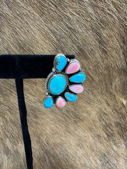 PINK CONCH & TURQUOISE HALF CLUSTER EARS
