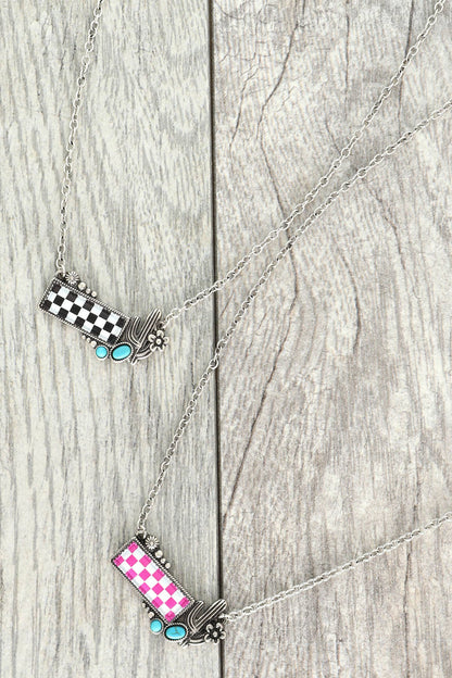 CHECKERBOARD BAR NECKLACE