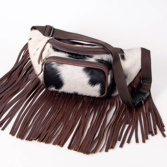 HAIR-ON COWHIDE LEATHER FRINGE FANNY PACK