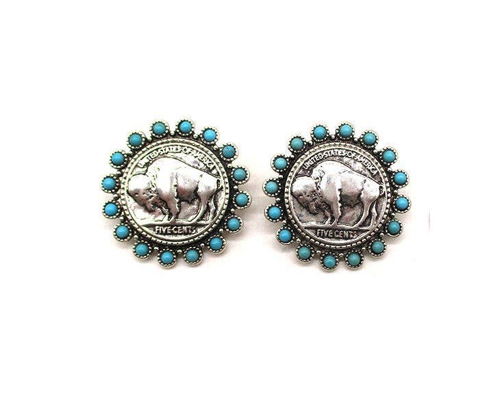 WESTERN BUFFALO COIN TURQUOISE EARRINGS