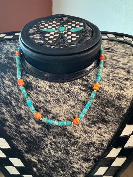 Heishi with Orange spiny necklace