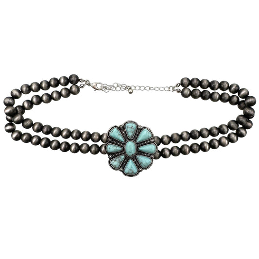 Bohemian Western Flower Turquoise Choker Necklace