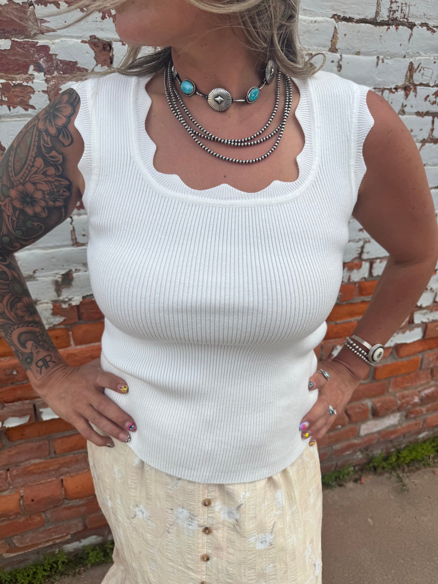 SCALLOPED SWEATER TANK